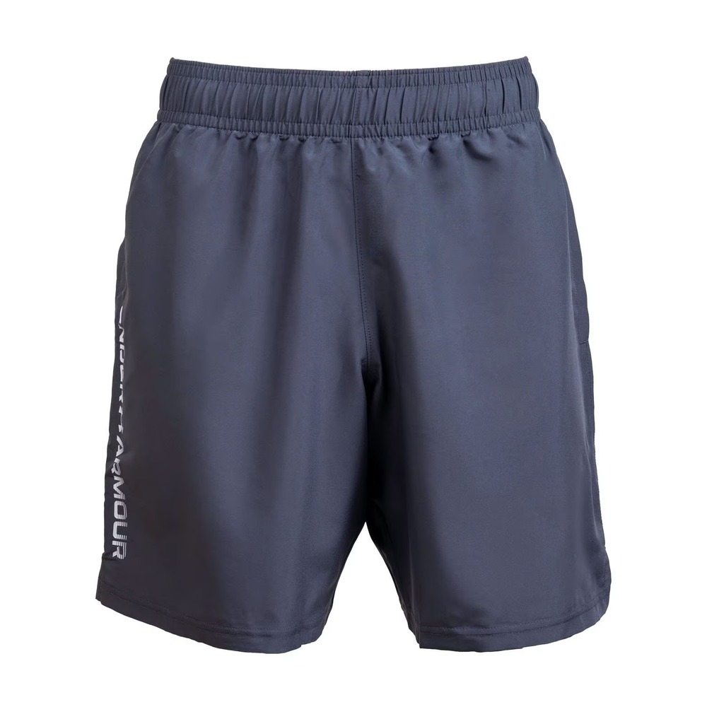 NWT Under Armour Mens Woven Wordmark Athletic Shorts Grey Small 1383356-025
